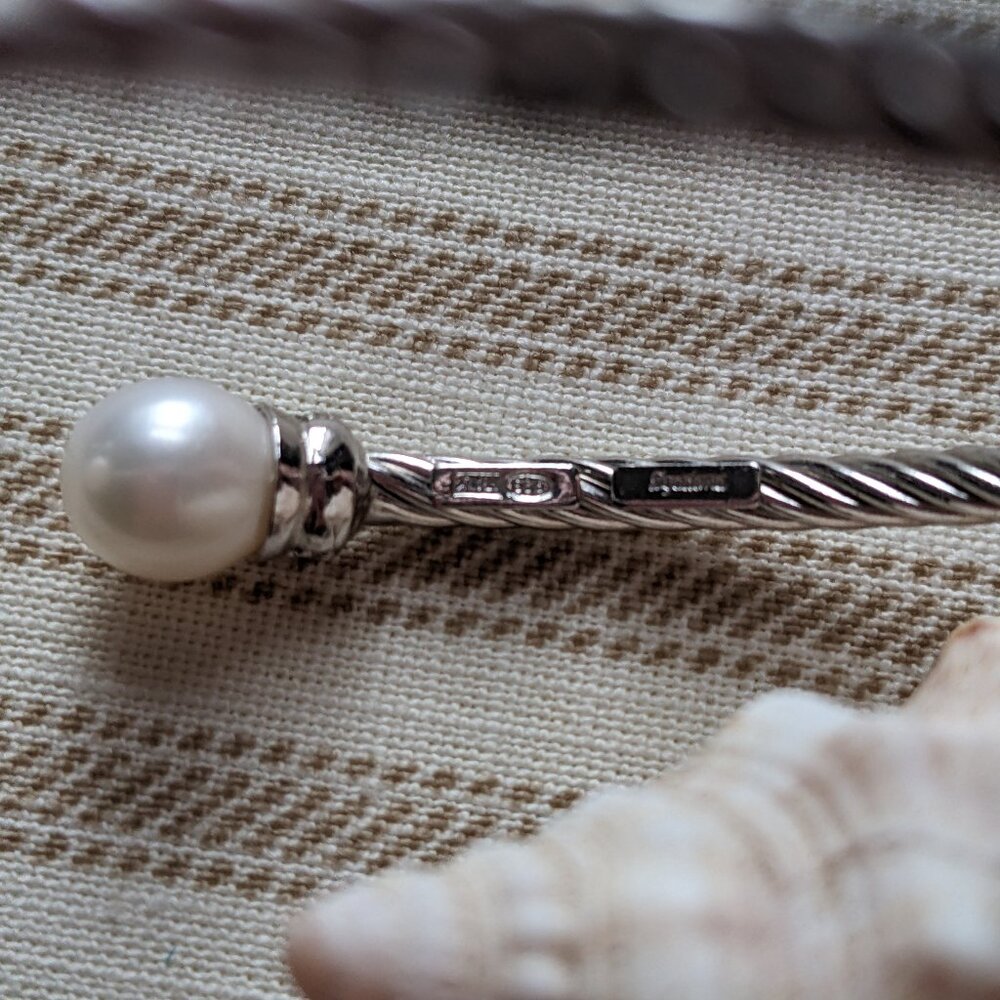 Sterling Silver Pearl and Rhinestone Flexible Bracelet - Picture 4 of 4